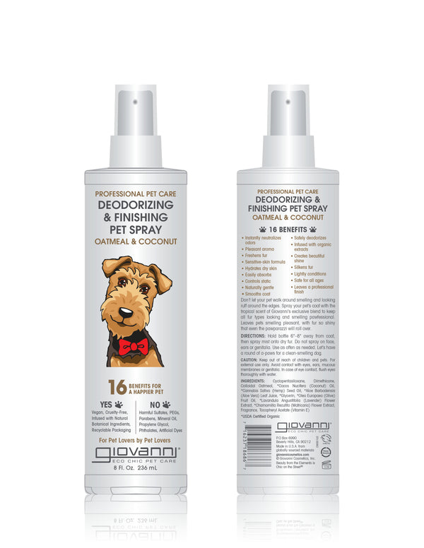 Giovanni Cosmetics Professional Deodorizing & Finishing Pet Spray - Oatmeal & Coconut - 295ml