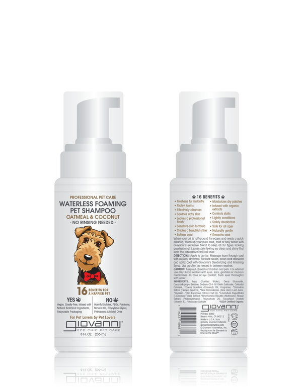 Giovanni Cosmetics Professional Waterless Foaming Pet Shampoo - Oatmeal & Coconut - 236ml