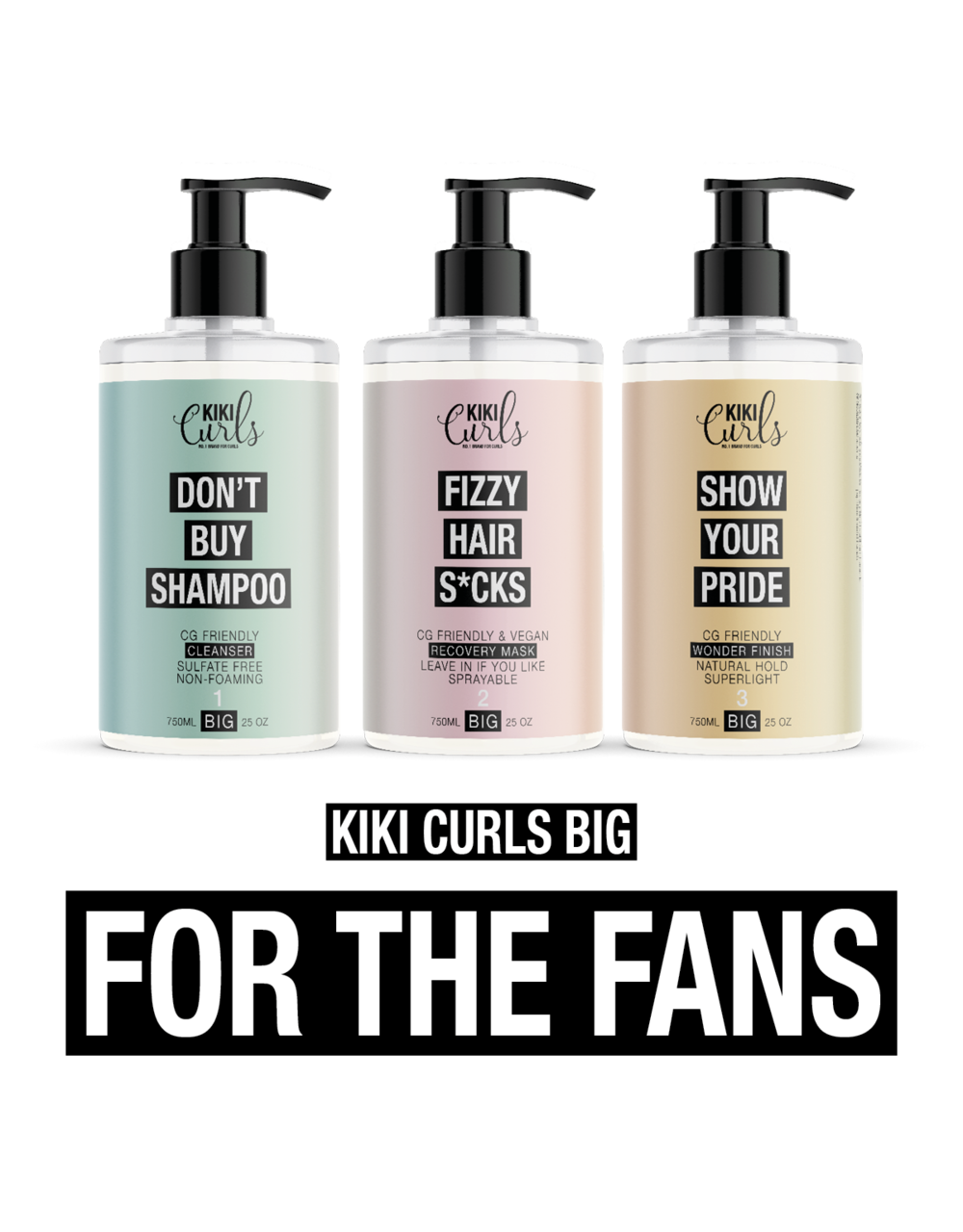 KIKI Curls Combi set BIG ( #1 Cleanser, #2 Mask, #3 Wonder finish)- 3x 750ml