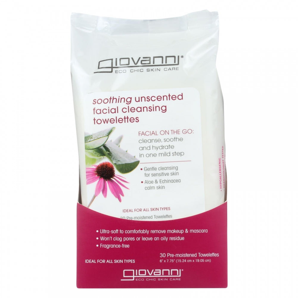 Giovanni Cosmetics -- Facial Cleansing Towelettes Soothing Unscented with Aloe & Echinace (Soothing) - 30 st.